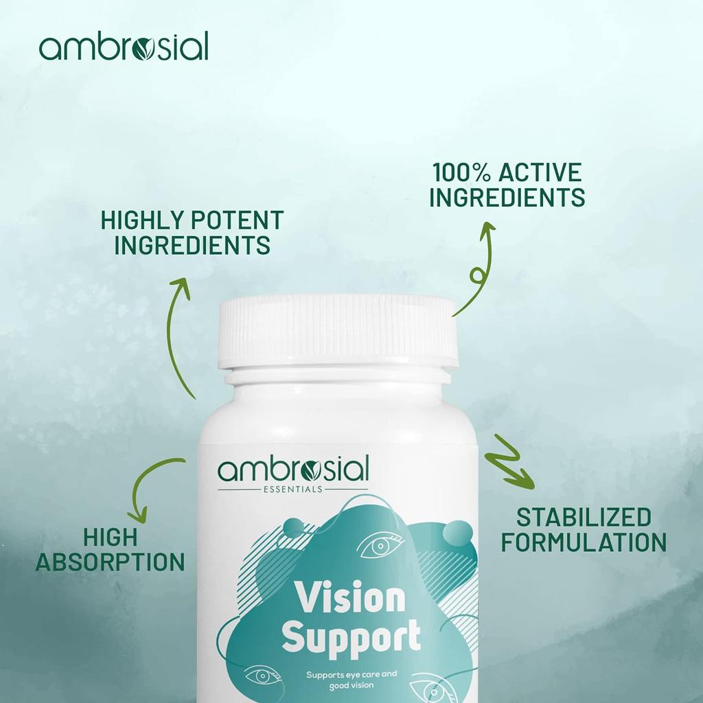 AMBROSIAL Vision Support Lutein and Zeaxanthin Supplement Eye Support с витамином A, омега-3, виноградными косточками, зеленым чаем(Упаковка из 2-120 мягких капсул)