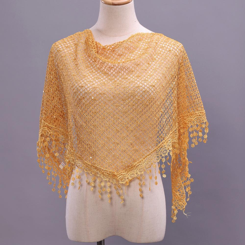 Elegant Lace Flower Tassels Lace Head Scarf Breathable Sequin Decor Scarf  Women Wedding
