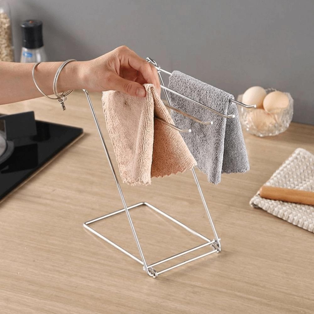 Foldable Design Kitchen Cloth Drying Rack 4 Rods Towel Storage Organizer Countertop
