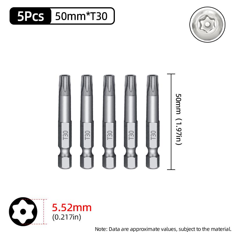 Бита Torx 50 мм Магнитная S2 Сталь 1/4'' Шестигранный хвостовик Полое отверстие Безопасные биты T5-T40 Электрическая дрель-шуруповерт Ручной инструмент