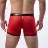 Low Waist Hollow Out Erotic Lingerie Sexy Mens Underwear Man Clothing Patent Leather Red Sheer Mesh Pouch Low Waist Briefs