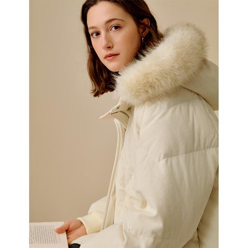 INMAN Women's Corduroy Hooded Down Jacket with Fur Collar