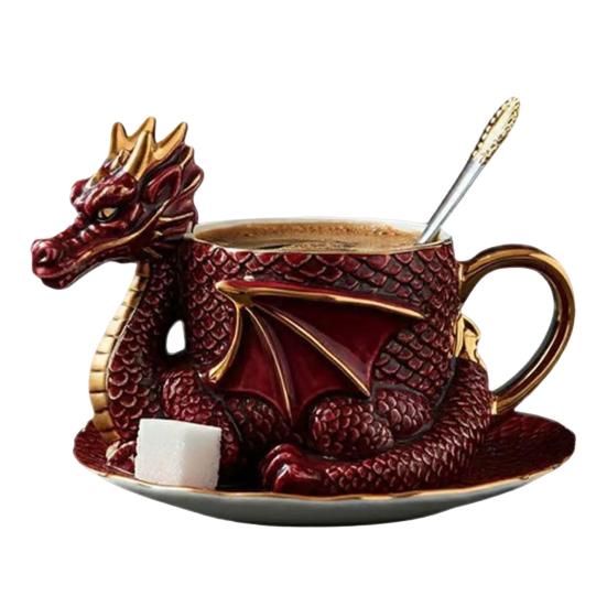 Кофейная кружка в форме дракона, сделанная вручную из смолы, коллекционная, мифическое существо в стиле дракона, декор для кухни