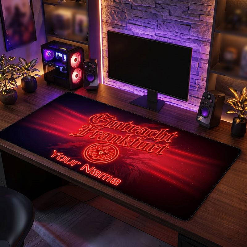 Eintracht Frankfurt Custom Large Mouse Pad, Personalized Name Text Print, Football Logo Non‑Slip Desk Mat Gaming Gift