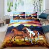 Комплект постельного белья Horse King Queen 3D Galloping Horse Пододеяльник Animal Spring Wildflower Покрывало из зеленого полиэстера