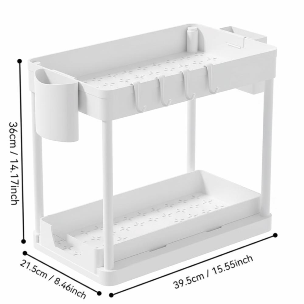 2 Tier Sliding Cabinet Basket With Hooks Under Sink Organizer Upgraded Bathroom Organizer Bathroom