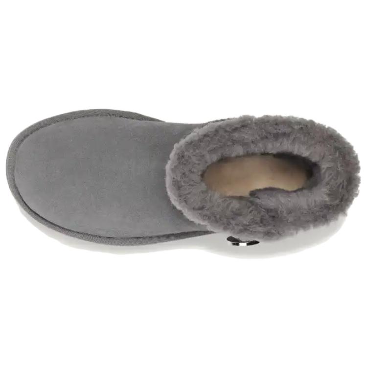 UGG MINI BAILEY BUTTON CRYSTALS Cow Split Leather Thermal Comfortable Short Snow Boots Women's Charcoal Gray 1138170-CHRC