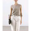 MD Summer Women's Clothing American Casual Minimalist Light Linen Blended V-neck Vest Knitting Vest 5719558