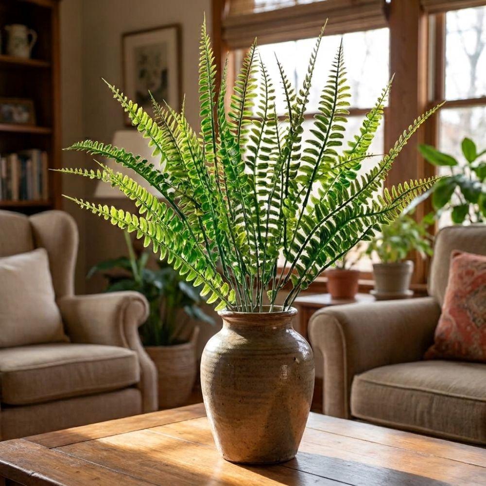 6PCS 7 Branches Simulated Green Plant UV Resistant Artificial Persian Leaf Faux Ferns  Office Decor