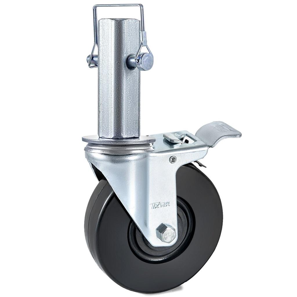 4 Pack 5" Heavy Duty Scaffolding Rubber Swivel Caster With Dual Locking 1.25" Square Stem 440LBS Capacity Per Wheel