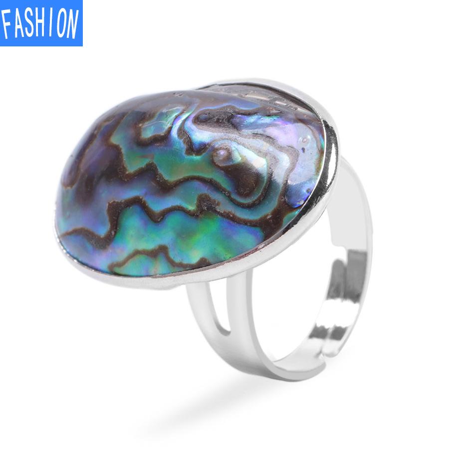 Natural Abalone Shell Beads Finger Ring Reiki Seashells Adjustable Ring