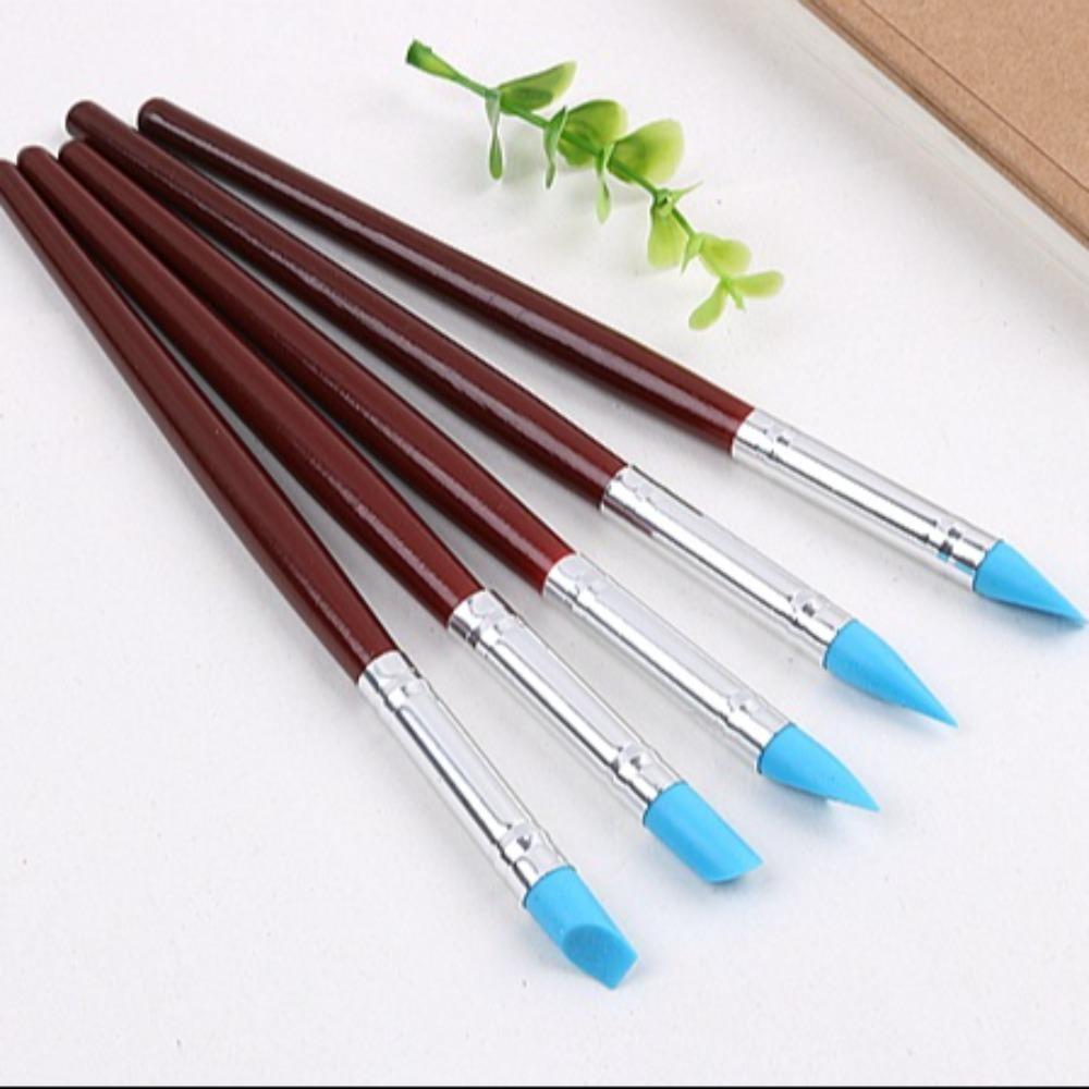 5Pcs Rubber Pen Tip Clay Carving Pen Wooden Handle Clay Sculpture Tools  Clay Sculpture