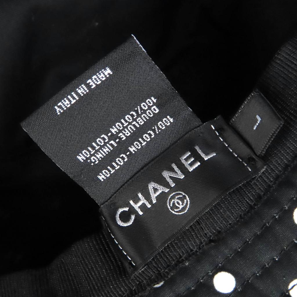 Отличная шляпа CHANEL вышитый логотип COCO Mark панама Черный Белый хлопок Женская L Б/у