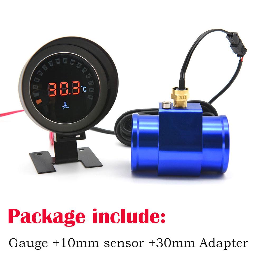 Round LCD Digital Car Truck Water Temp Gauge 10mm Temperature Sensor Temperatura Moto Meter with 28mm 30mm 32mm 34mm Adapter
