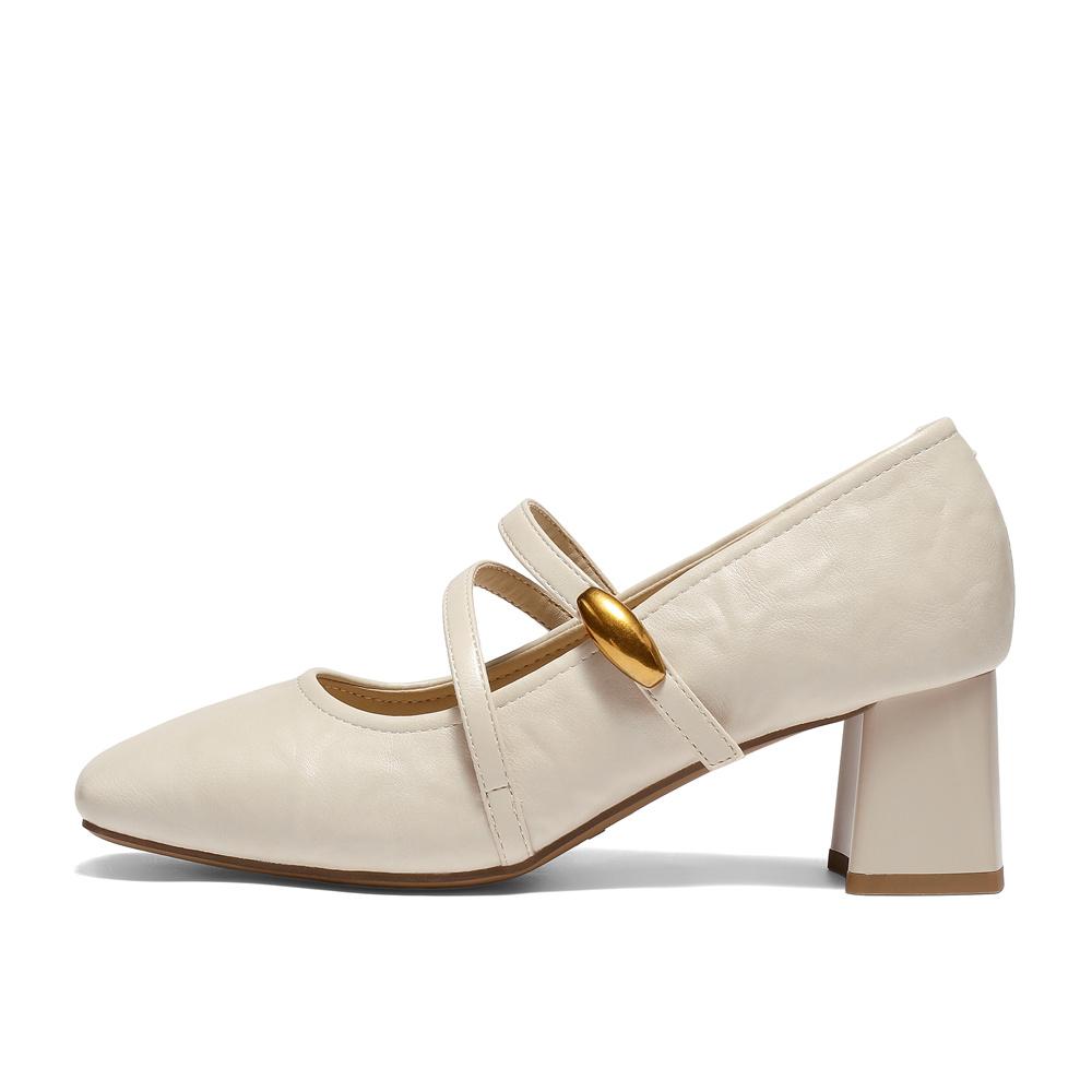 Senda Mary Zhen Women's Autumn New Shopping Mall Same Small Gold Bean Coarse Heel Leather Shoes XUM01CQ5