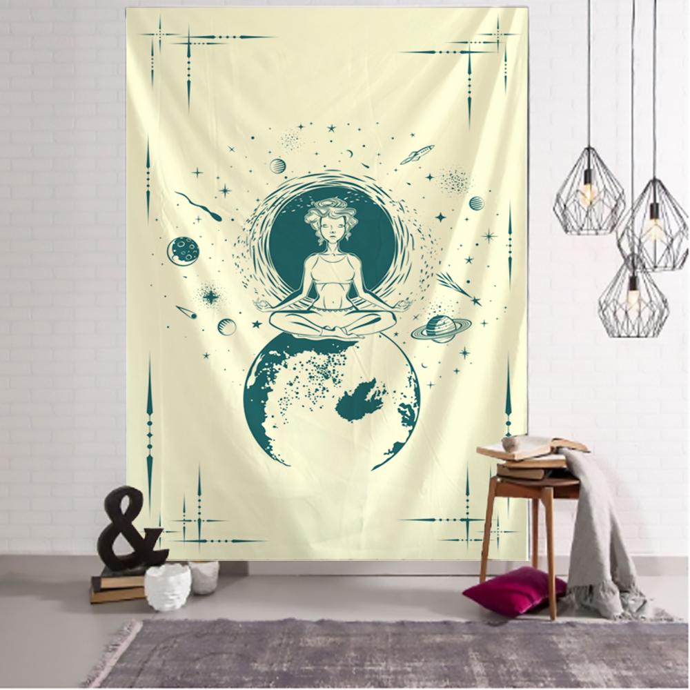 Красочный гобелен с космическим медитацией, настенный психоделический хиппи, мультфильм, планета, Тапиз, кавайный домашний декор
