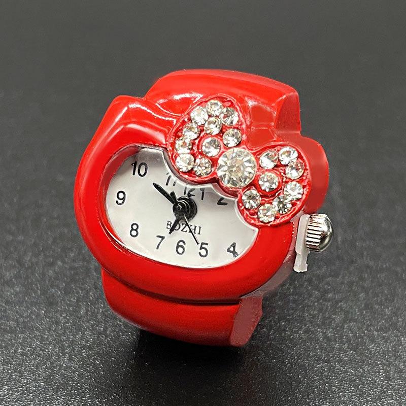 Clock Ring Bow Water Diamond Cute Simple Fashionable Unique Ring Versatile Colorful Ring Watch Exquisite Gift