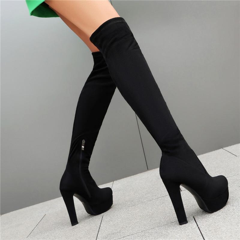 Женские сапоги на высоком каблуке, сексуальный европейский и американский стиль, осенне-зимние новые водонепроницаемые сапоги до колена большого размера на тонком каблуке