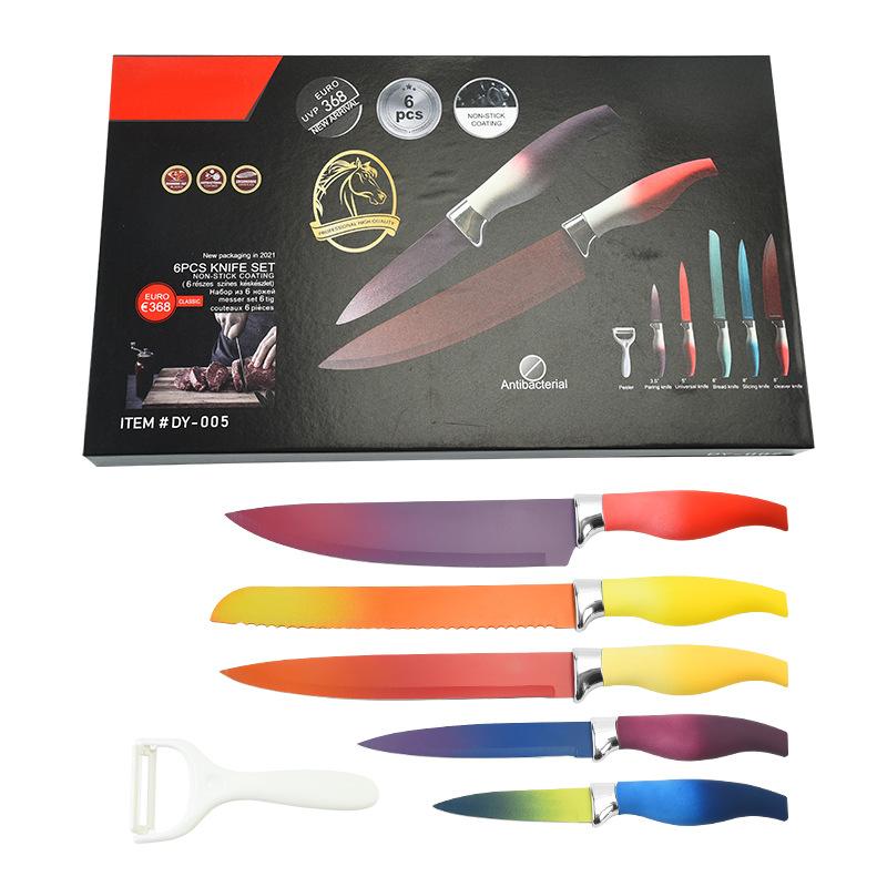 Градиентный цвет, шесть предметов, кухонный набор ножей из нержавеющей стали, подарочная коробка, набор ножей для упаковки