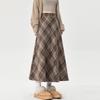 Women Plaid Skirt High Waist Vintage Wool A Line Loose Mid Length for Fall Winter