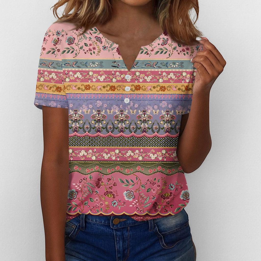 Летние топы для женщин Блузки на пуговицах для женщин Нарядные повседневные футболки с V-образным вырезом