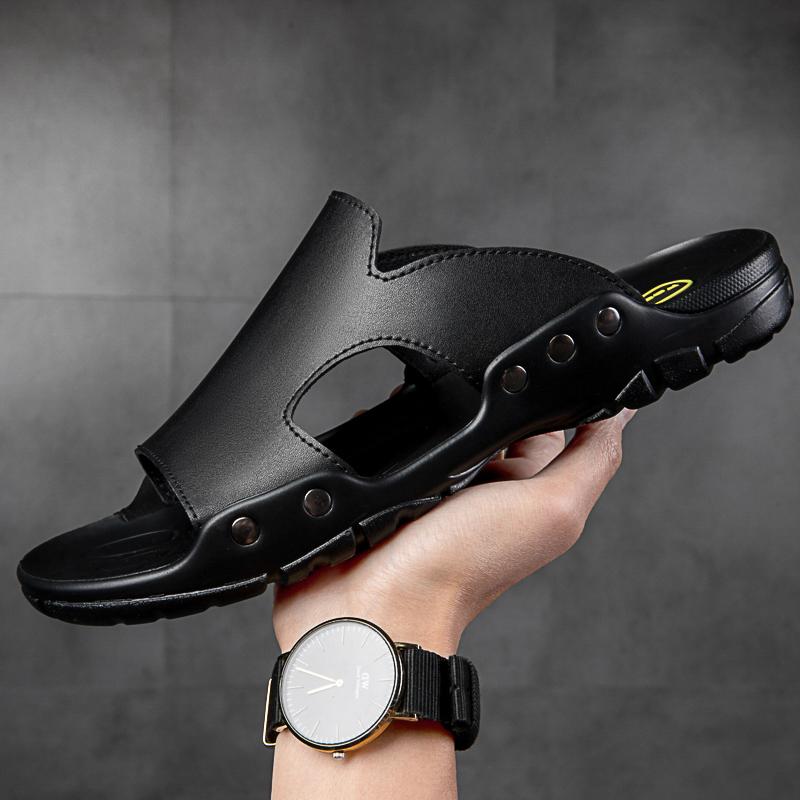 Модные летние мужские шлепанцы из натуральной кожи, большие размеры 37-52, уличные шлепанцы, мужские тапочки, повседневные шлепки, роскошные шлепанцы, мужские балетки