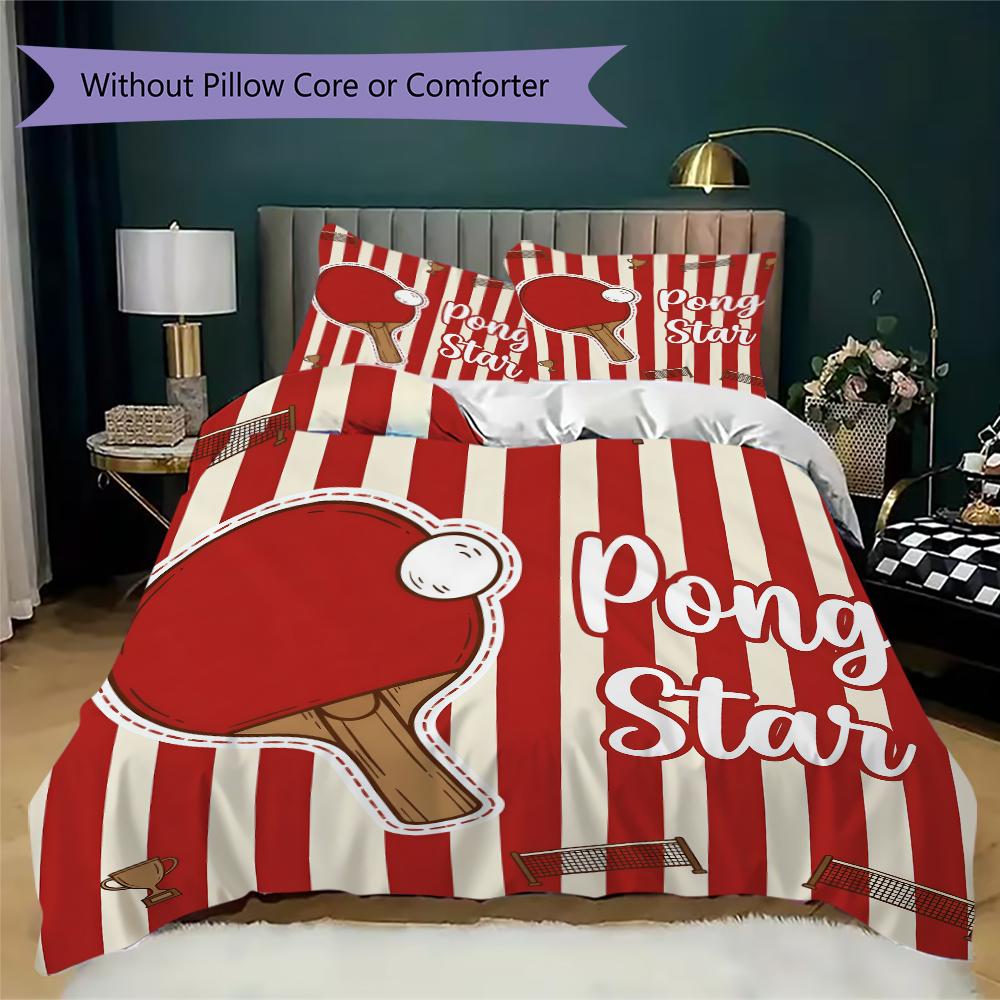 Tennis and Fun Ping Pong Pattern Bedding uilt Set uilt Cover Pillowcase Home Decoration Birthday Gift (1 * duvet cover + 2 * pillowcase without core)