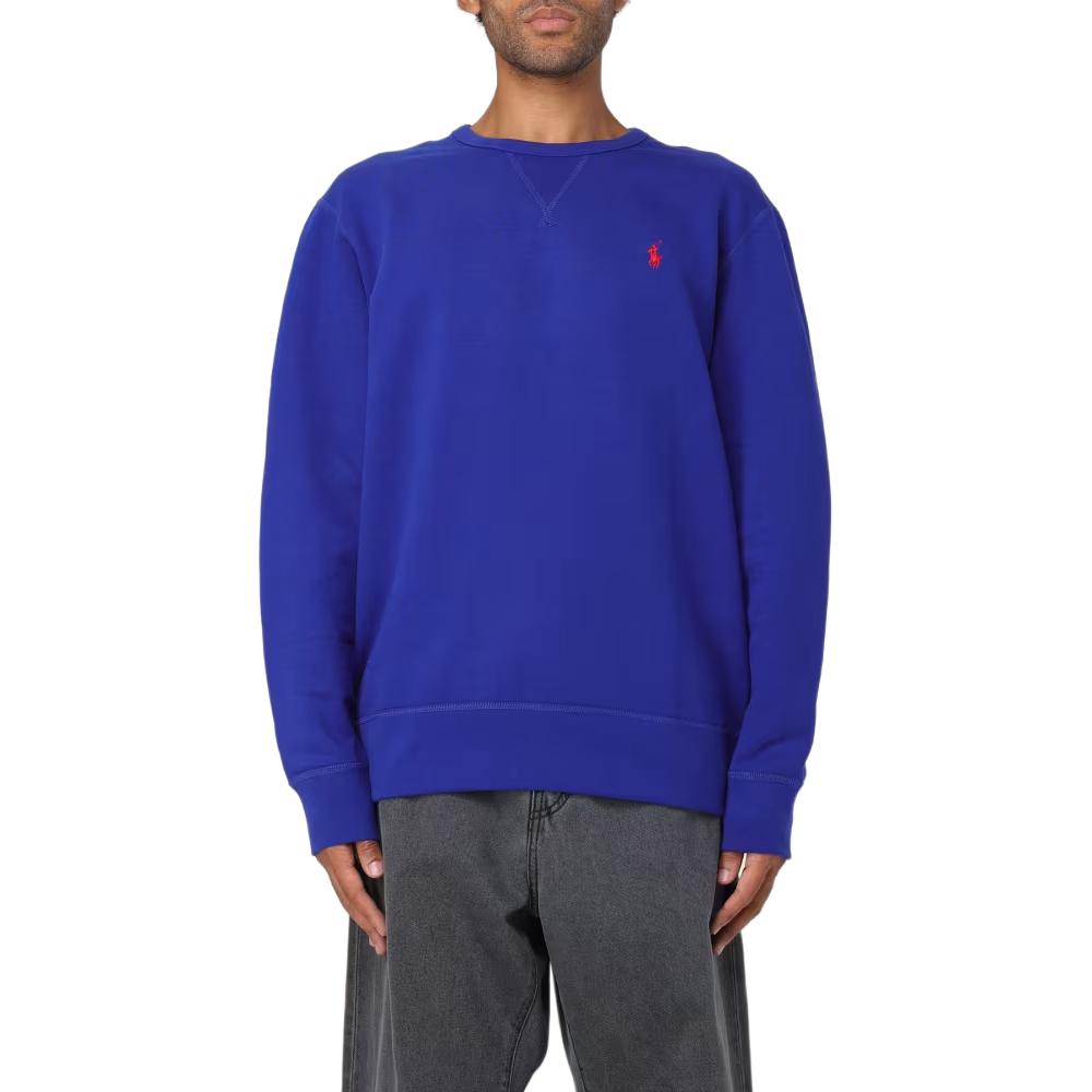 Polo Ralph Lauren Пуловер с круглым вырезом и вышивкой логотипа, со спущенным плечом, с длинным рукавом, мужской свитер, синий 710766772-014