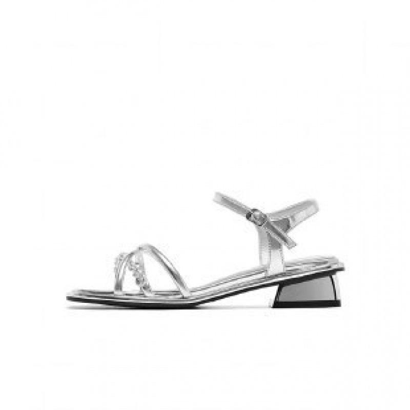 Celebrity style silver high-heeled sandals women's 2025 new rhinestones with high heels, summer wear open-toed Roman shoes