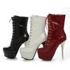 High Heeled 14cm Short Boots for Women, Front Lace Up, Side Zipper, Waterproof Platform, Slim Heel Boots Womens Shoes