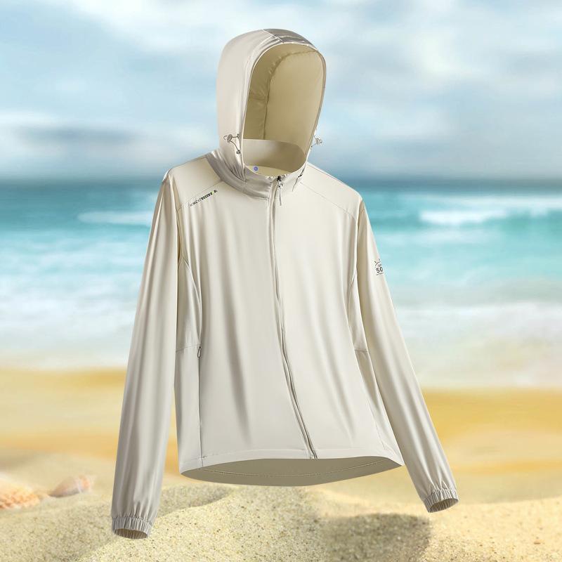 Summer ice silk sunscreen clothes men's and women's thin breathable hooded jackets outdoor UV-proof skin clothes LOGO