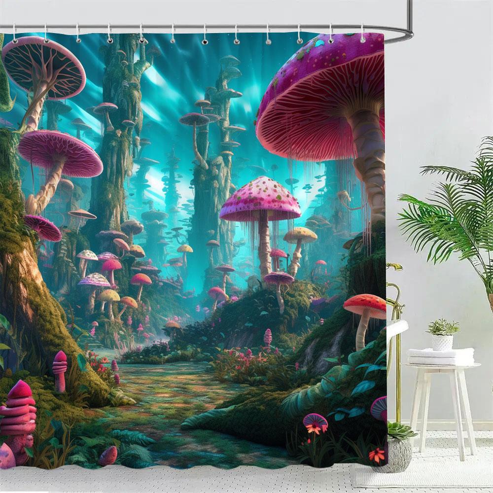 Фэнтезийный Лесной Грибной Домик Занавеска для душа Милый Мультяшный Узор Полиэстеровая Ткань Детская Занавеска для Ванной Декор для Ванной Комнаты С Крючками