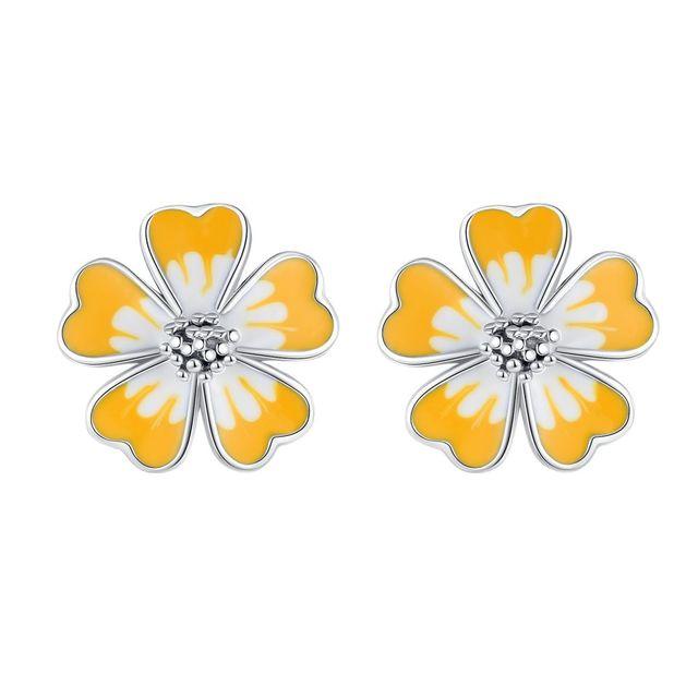 Серьги-кольца из серебра 925 пробы с цветком ромашки, серьги-кольца из серебра 925 пробы с розовым и желтым цветком для женщин, свадебные обручальные серьги с цирконием, оригинальные ювелирные изделия, подарок