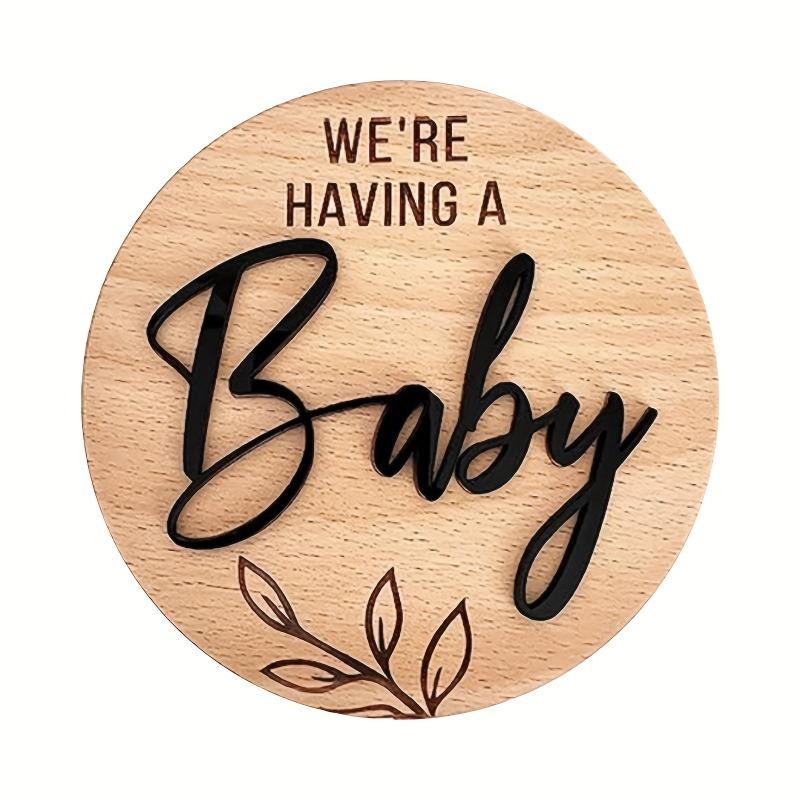 We're Having a Baby Pregnancy Announcement Sign Round Wooden Announcement Disc Decoration Maternity Photoshoot Prop
