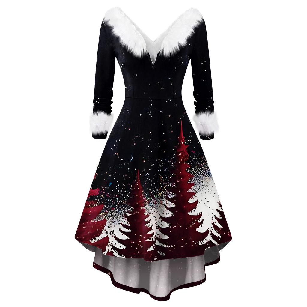 Женское модное повседневное приталенное платье с рождественским принтом для вечеринки с длинными рукавами