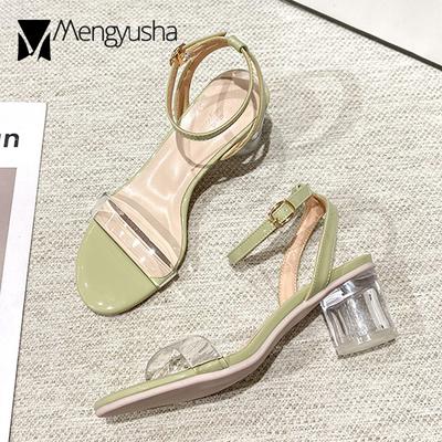 Модная обувь на высоком каблуке 5 см, женские сандалии с ремешком на щиколотке и пряжкой, женские сандалии на прозрачном каблуке, прозрачные сандалии, пляжные шлепанцы, сандалии на платформе