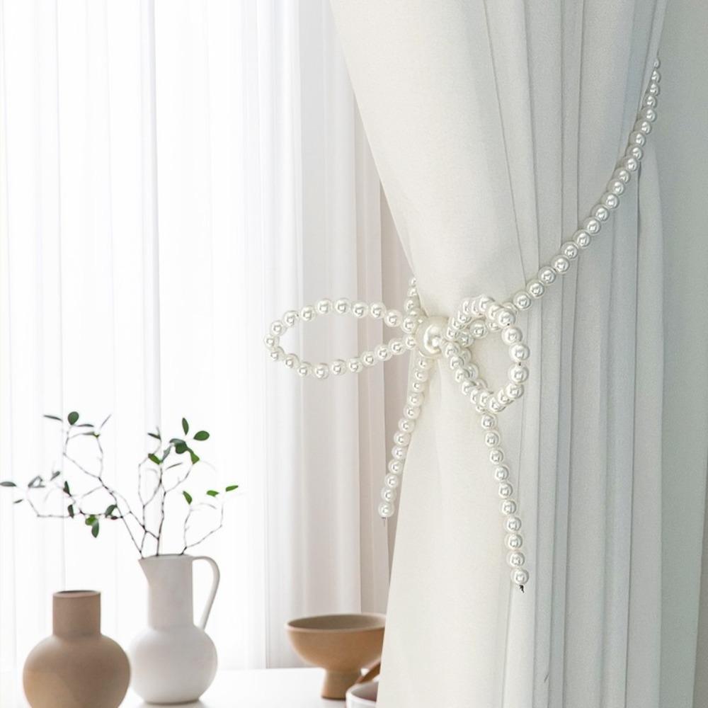 2pcs Pearl Bow Curtain Tieback Faux Pearl Pearl Magnetic Buckle Magnetic Curtain Strap Living Room