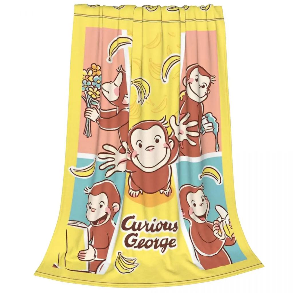 Curious George Cartoon Monkey Coral Fleece Plush Throw Blankets Blanket for Home Bedroom Lightweight Bedding Throws
