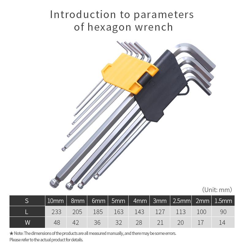 Набор шестигранных ключей L-образный набор гаечных ключей для винтов-шестигранников с длинной ручкой, набор шестигранных ключей от 1,5 мм до 10 мм, ручные инструменты для ремонта велосипедов
