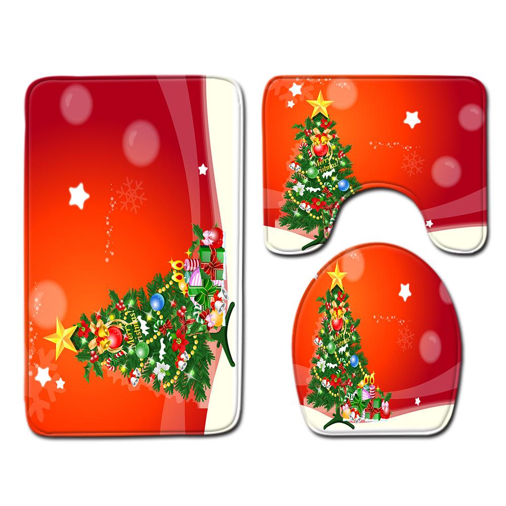 Рождественский коврик для ванной, туалетный трехпредметный набор