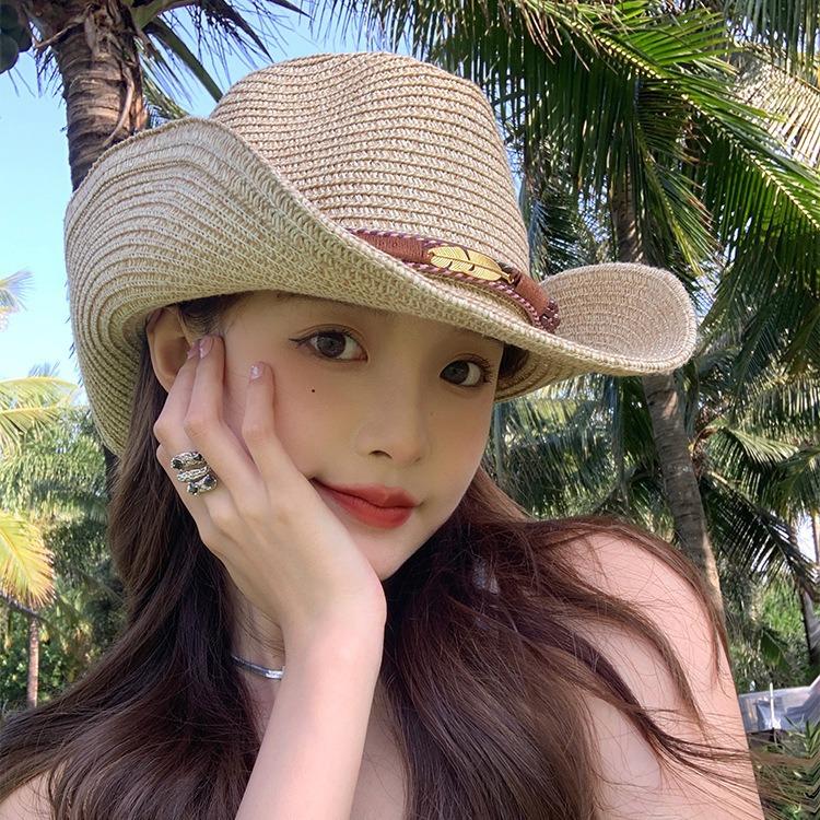 Western cowboy hats for men and women can take summer vacation travel sun protection sun hat retro sun hat knight hat new