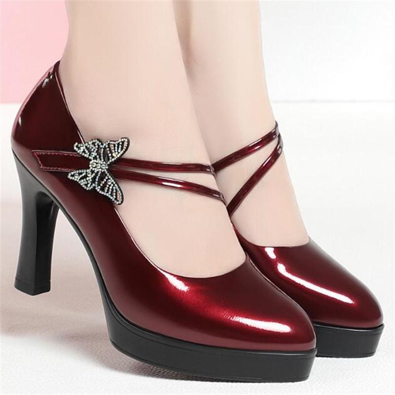 Fashion Brand Shoes Thick Heel Ladies Pumps Patent Leather Pointed Toe Women's Shoes Spring Autumn Fashion Party Office Lady Shoes