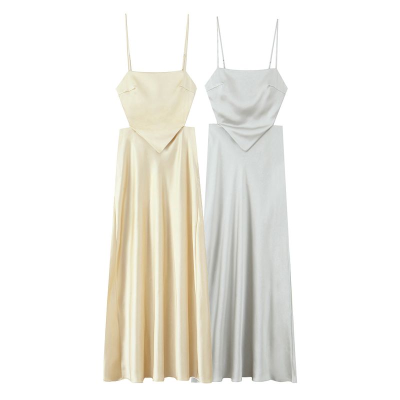 Kaslead New Women Clothes Western Style Thin Scarf Silk Satin Texture Dress 2896331