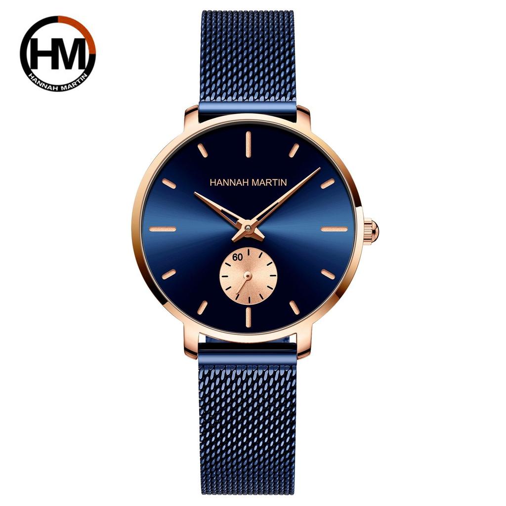 Hannah Martin Small Seconds Dial Quartz Movement Fashion Watch Waterproof Simple Women Gold Mesh Belt Top Brand Ladies Watches