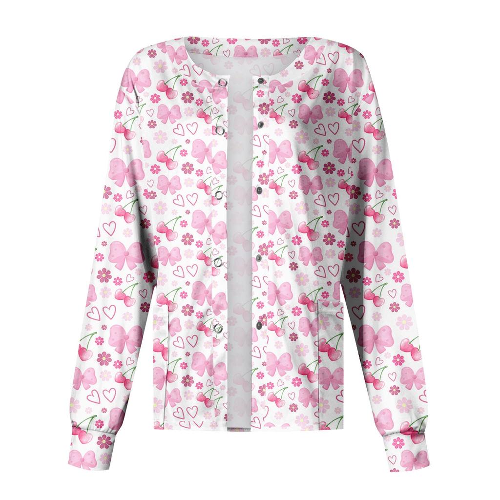 Женский повседневный однобортный кардиган с длинным рукавом и принтом в виде банта