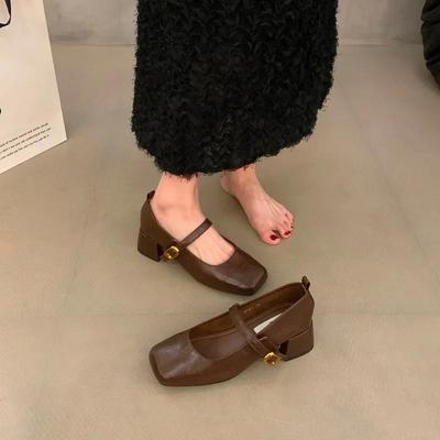 Дизайнерские туфли Мэри Джейн в стиле ретро на толстом каблуке с квадратным носком, модные туфли из искусственной кожи на плоской подошве, удобные женские туфли-лодочки для офиса