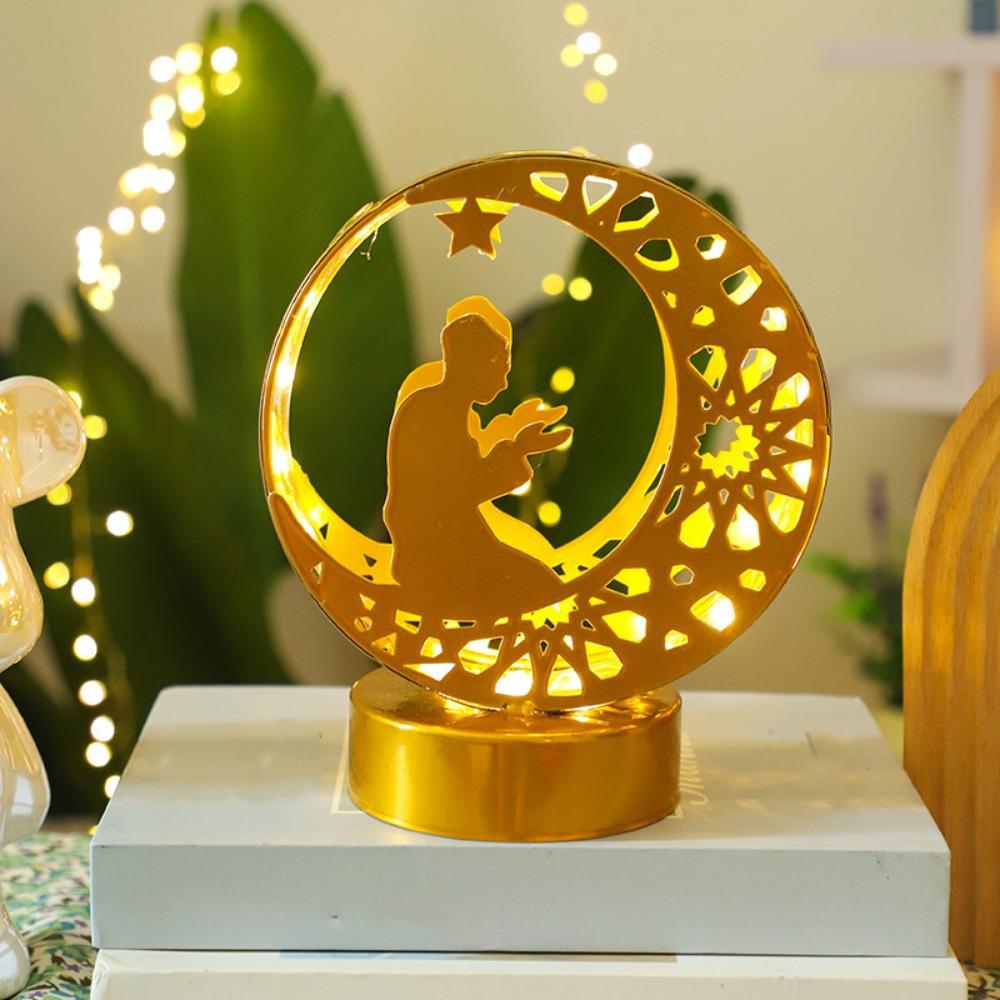 Gold Moon Castle LED Light Wrought Iron Ramadan Desk Ornament Ramadan Night Light Bedroom
