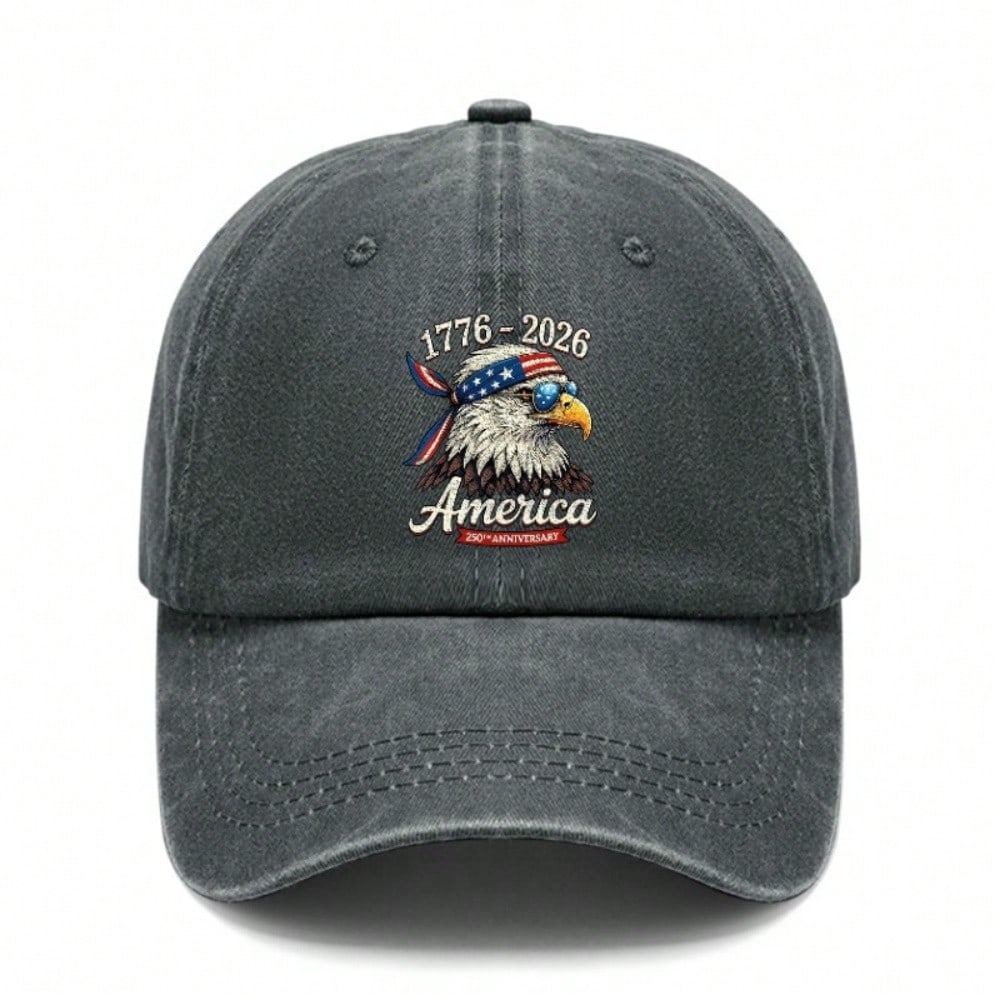 [Patriotic Baseball Cap] 2026 Anniversary Eagle Print Polyester Adjustable Washed Cap Unisex Vintage Sun Protection Casual Outdoor Sports Hat For