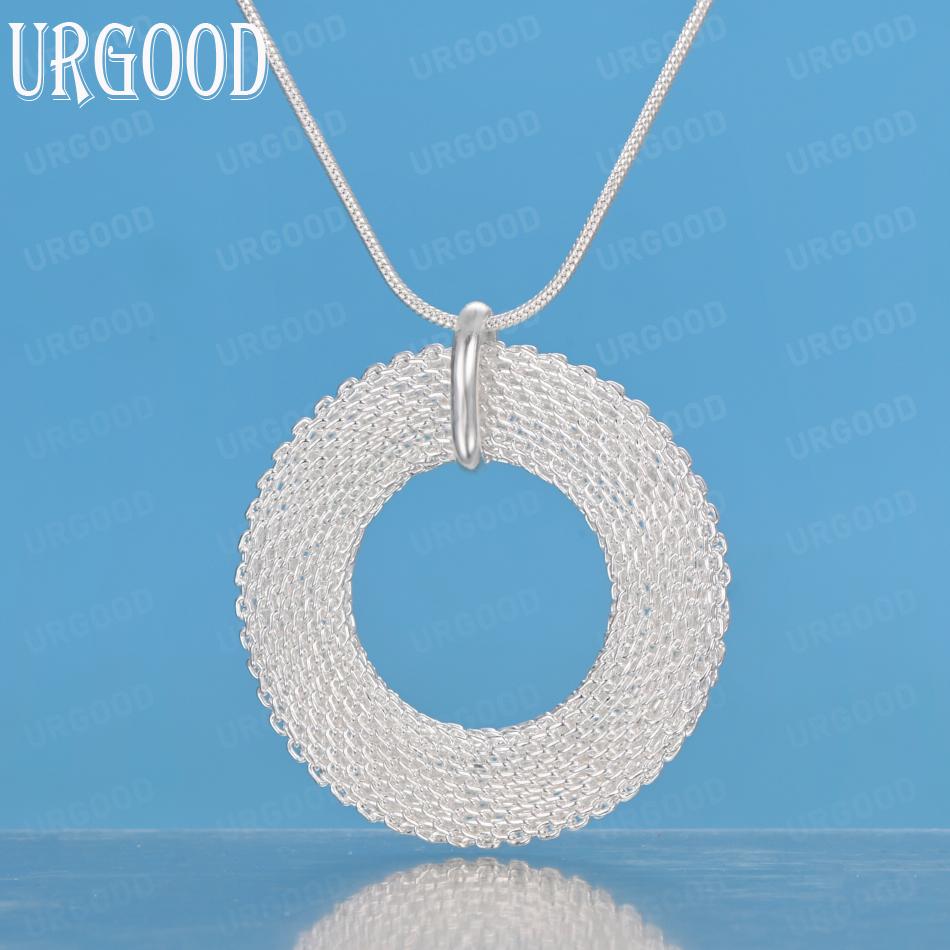925 Sterling Silver Braided Circle Pendant Necklace Fashion Wedding Jewelry