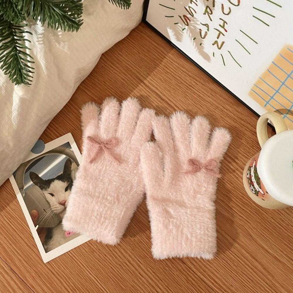 Удобные Теплые Перчатки Бант Хлопковые Варежки Милые Плюшевые Перчатки Женские